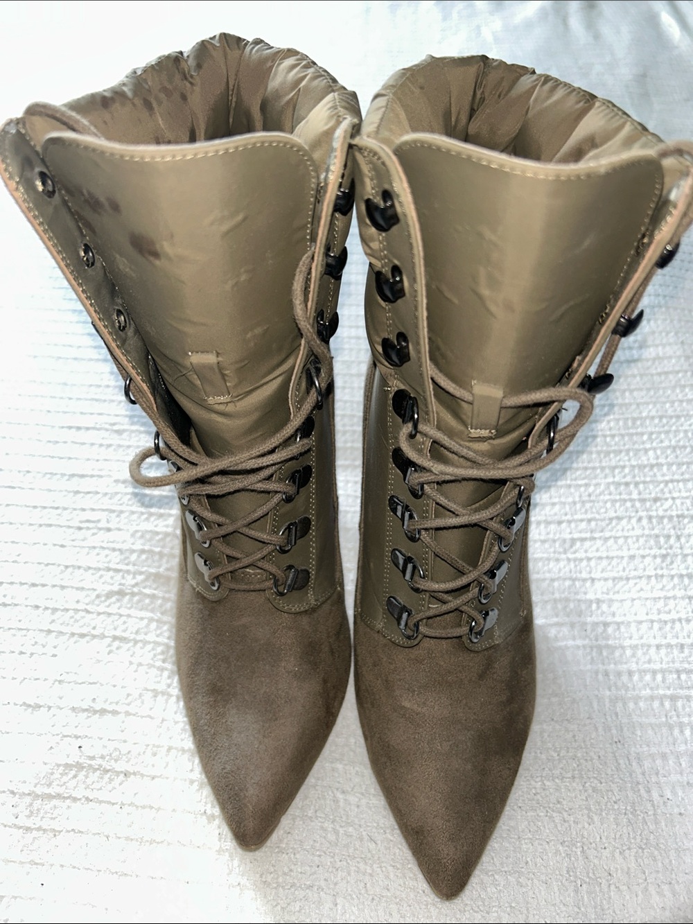 Women's Tall Lace-Up Pointed-Toe Boots in Taupe